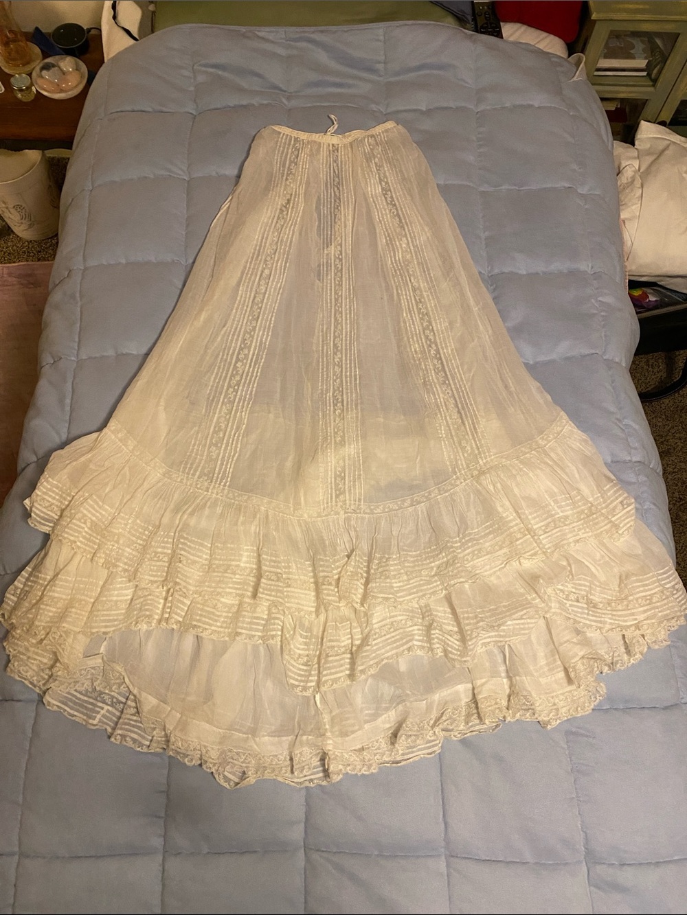 Vintage Handmade White High Low Prairie Maxi Skirt XXS Cottagecore - Picture 13 of 16